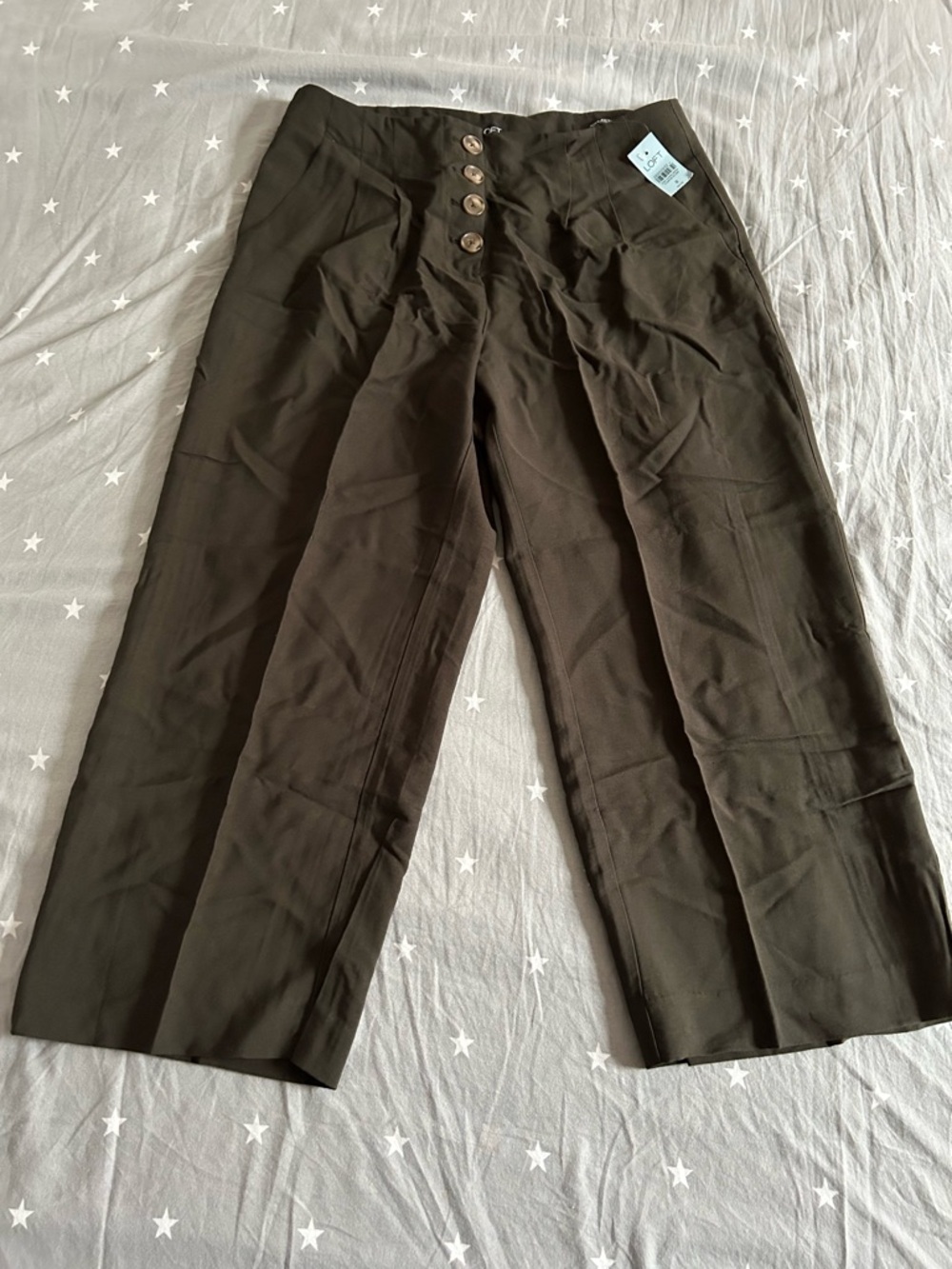 Loft Olive Green High-Waist Button Front Pants